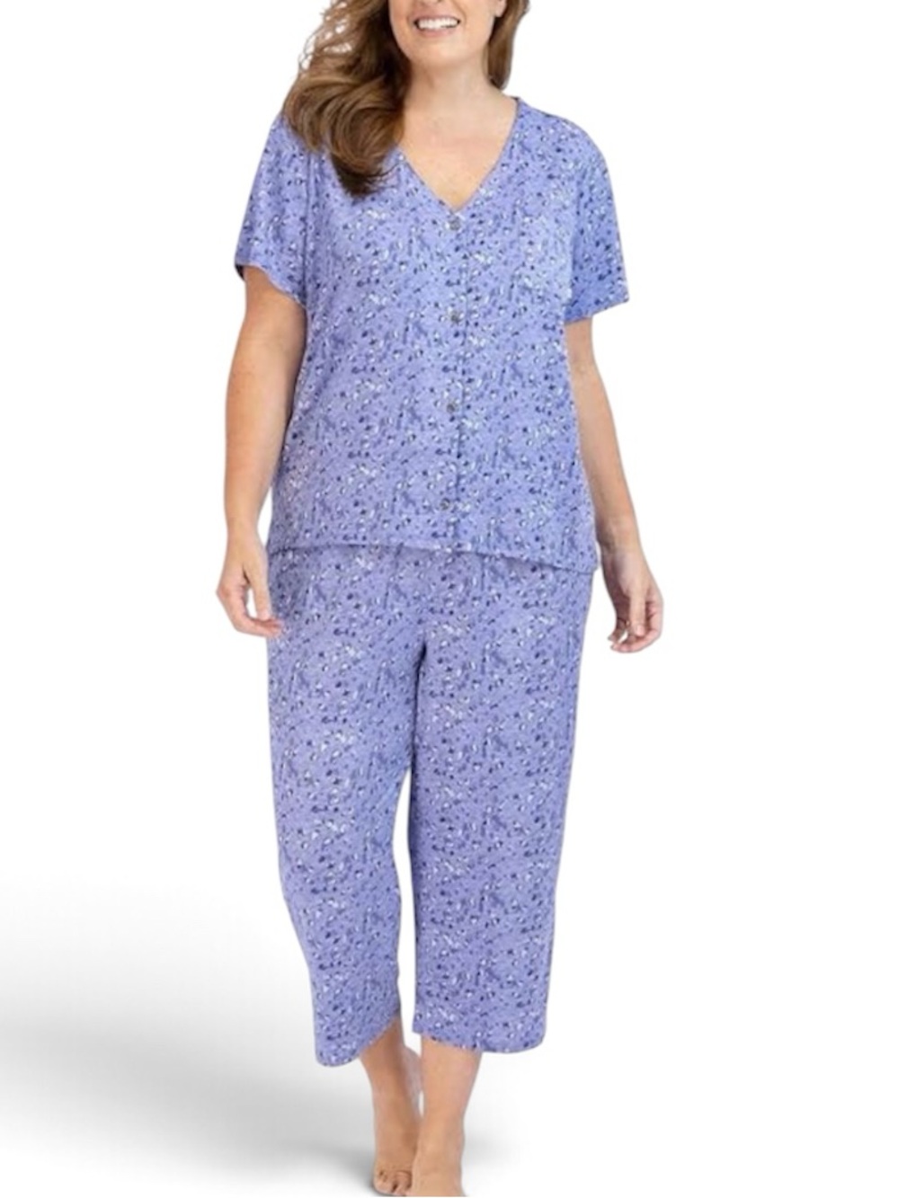 Lucky Brand Lavender Floral Plus-Size Button-Front Pajama Set